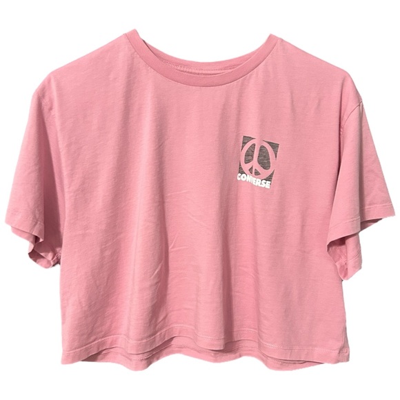 Converse Cropped T-shirts Women’s XL Short Sleeve Crew Neck Pink Graphic Logo - Picture 1 of 6